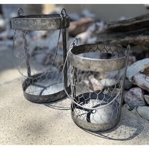 8" &‎ 6” Hanging Wire Baskets Lantern/Candle Holder NWOT